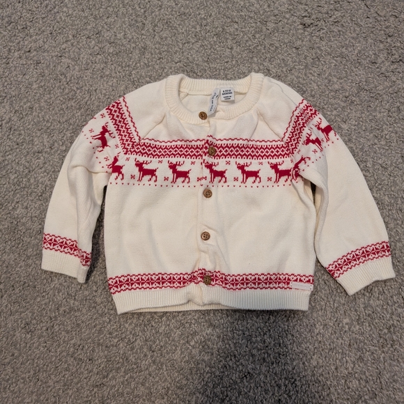 Janie and Jack Cream Cardigan with Red Reindeer - Picture 2 of 6